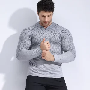 Active Tops Men’s Long Sleeve Gym Workout Shirt Slim Fit Sport Fitness Training Gear Breathable and Spandex Gray Size XL