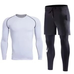 Active Wear Black Custom logo Men’s Sport Training Running Long Sleeve Fitness Gym Apparel Clothing t Shirt Set