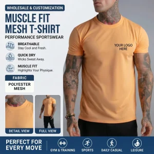 Activewear Custom logo Muscle Slim Fit Quick Dry Mesh Fabric Men’s T-shirt Eco-friendly Gym Workout t Shirt for Men