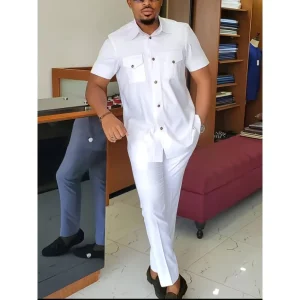 African Men’s Short Sleeve Top and Pants 2 Piece Set