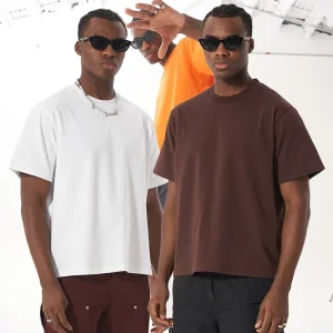 All Match New Short Loose fitting Street Style Solid Blank Pure Cotton Heavy Shoulder Sleeve Men’s T Shirt