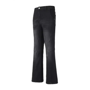 American High Street Stonewashed Jeans Stitching Denim Mid rise Flared Pants Men’s Casual Hip Hop Trousers