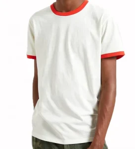 American Retro Custom Men’s T-Shirts Blank Cotton Tee Oversized Tshirt Contrast Ribbed O-neck Cuff Short Sleeve t Shirt for Men