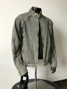 American Retro Deconstructed Rag Woven Denim Jacket Men’s Hip Hop Breathable 100% Cotton Spring Autumn Street Medium Wash