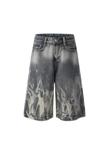 American Retro Straight Denim Cropped Shorts Casual Mid Length 100% Cotton Quick Dry Distressed Trendy Summer Woven Men’s