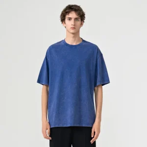 American Retro Style 100% Cotton 230g Washed Jersey Men’s Fashion Old T-Shirt Plus Size Cross-Border Solid Pattern Loose
