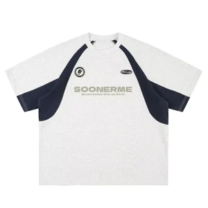 American Streetwear Sports Patchwork Style T-shirt Men’s Oversized Printing Custom T-shirt