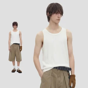American Style 300g Loose-fitting Sports T-shirt Sleeveless Vest Men’s Cotton Crew Neck Tank Top Base Layer T-shirt