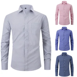 American Style Light Mature Style Classic Elastic Long Sleeve Summer Men’s Shirt Printing Business Casual Men Clothes