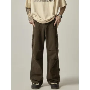 American Style Men’s Cargo Pants 100% Cotton Loose Straight Casual Long Design
