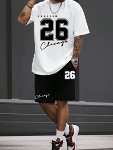 American Style Men’s Casual Sports Clothing Set Eco friendly 100% Bamboo Fiber Printed T Shirt Set Sports Wear Men