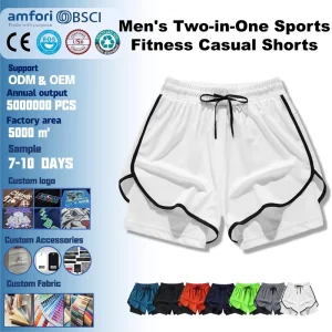 American-style Gym Training Solid Color Men’s Running Shorts Layered Look Five-point Basketball Casual Shorts