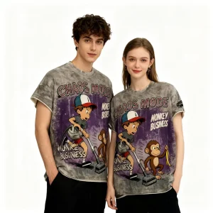 Anime Graphic Men’s T-Shirt 100% Cotton Oversized Drop Shoulder Heavyweight Printed Streetwear Custom Distressed