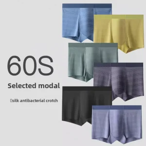 Antibacterial Knitted Mulberry Silk Modal Men’s Boxer Briefs Breathable Quick Dry Striped Mid Rise Waist Underwear