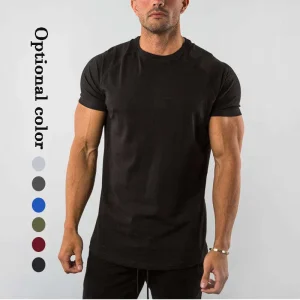 Athletic Active Wear Slim Fit Men’s T shirts Curve Hem Blank Workout Fitness Sportswear Gym Training Tshirt