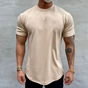 Athletic Active Wear Slim Fit Men’s T shirts Curve Hem Workout Fitness Sportswear Gym Training Tshirt