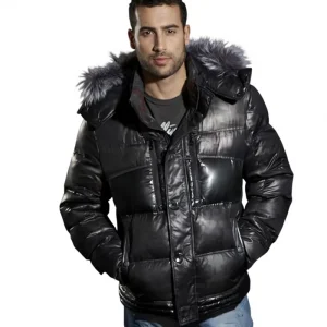 Autumn Black Men’s Waterproof Breathable Plus Size Quilted Coat Zipper Front Leather Jacket