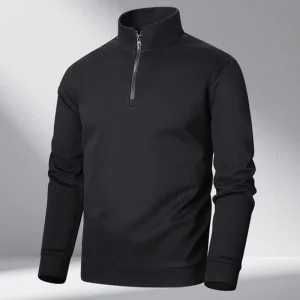 Autumn Fashion Men’s Long Sleeve Warm Winter Breathable Soft Fleece Knitted 3D Embroidery Solid Sporty Half Zip Pullover