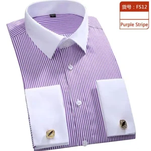 Autumn Formal Mens French Cuff Dress Shirt Casual Men Long Sleeve Solid Striped Style Size M-6XL Men’s Shirts