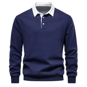 Autumn Long Sleeve Collar Cotton Sweatshirt European Size Men Casual Color Matching Design Versatile