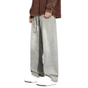 Autumn Men’s Loose Cotton Soft Drawstring Jeans Casual Hip-hop Style Washed Technique Spring Summer