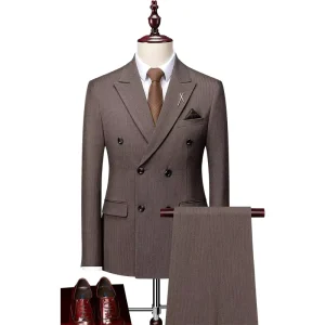 Autumn Slim Three Piece Suit Men’s Jackets Casual Solid Color Double Breasted Suit for Groom Best Man Dress