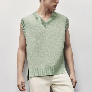 Autumn Solid Color V neck Knitted Sleeveless 100% Cotton Men’s Sweater Vest