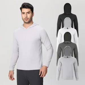 Autumn Sports Men’s Lightweight Hoodie Custom Logo Elastic Fitness T Shirt Breathable Design for Active Outings