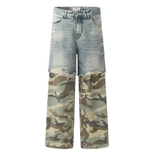 Autumn Streetwear Midweight Denim Medium Wash Digital Printing Eco Friendly Vintage Loose Fit Men’s Wide Leg Jeans