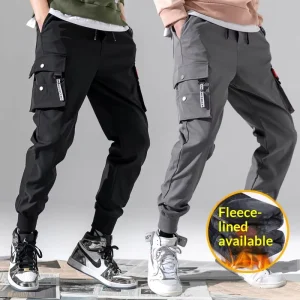 Autumn Winter Casual Men’s Workwear Fleece lined Non elastic Mid Waist Drawstring Sweatpants Sports Pants