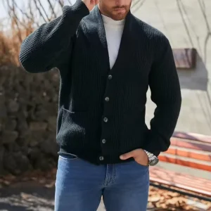 Autumn Winter Designer Warm Men’s Knitted Cardigan Pullover Turn Down Collar Breathable Knitwear Buttons Customizable Warm