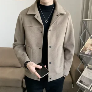 Autumn Winter Men Warm Jackets Turn down Collar Single breasted Coats Slim Fit Male Long Sleeve Solid Color Outerwear