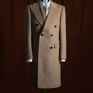 Autumn Winter Men’s Business Gentleman’s Warm Double-Breasted Coat Custom Manufacturer with Rectangle Pattern