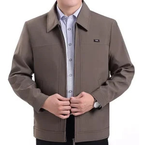 Autumn Winter Men’s Coat Thickened Canvas Casual Nursing Home Cotton-Padded Stand Front Middle-Aged Dad Coat Loose Fleece Lining