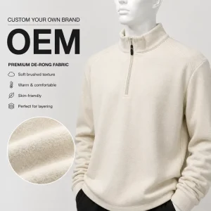 Autumn Winter Men’s Cotton Brushed Fleece Breathable Base Layer Half Zip Mock Neck Long Sleeve Double-sided Shirt