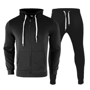 Autumn Winter Men’s Hooded Sports Sweatshirt Set European American Style Solid Color Fleece Lined Eco friendly Casual Tracksuits