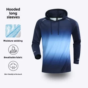 Autumn Winter Men’s Hooded Sweatshirt Quick Dry Windproof Spandex Polyester Gradient Color Cycling Running Fitness Clothing