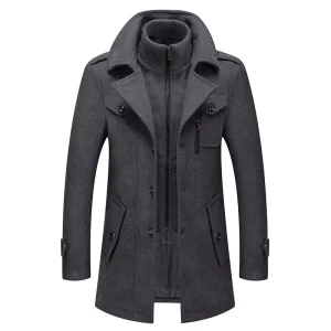 Autumn Winter Men’s Regular Thick Woolen Finished Coat with Turn down Collar Warm Jacket in Plus Size Outerwear