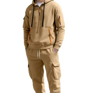 Autumn Winter Men’s Solid Cotton Fleece Anti pilling Sweatshirt Digital Printing Hoodie Multi pocket Regular Fit