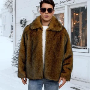 Autumn Winter New Fashion Trend Men Thick Fluffy Coat High Quality Shaggy Faux Fur Jacket