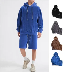 Autumn Winter Plus Size Men’s Hoodie Casual Personalized Fashion Sweatshirt Coral Fleece Shorts Set