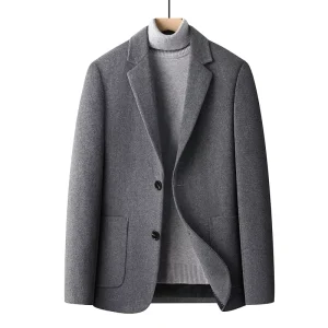 Autumn Winter Slim Fit Woolen Blazer Men’s Fashion Wool Suit Jacket Casual Button Coat