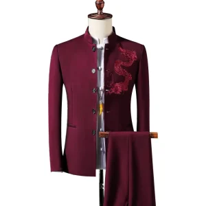 Autumn Zhongshan Suit Men’s Tang Suit Two-Piece Embroidered Chinese Wind Jacket Set