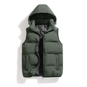 Autumn and Winter Cotton Padded Oversize Vest Men’s Hooded Pure Cotton Jacket Casual Waistcoat