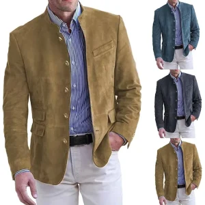 Autumn and Winter Men’s Casual Suit Jacket Blazers Single Breasted Closed Solid Color Slim Fit Worsted Fabric Anti-shrink