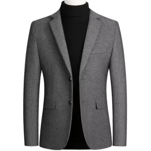 Autumn and Winter Men’s Coat Slim Trench Coat Thickened Men’s Solid Color Coat Suit