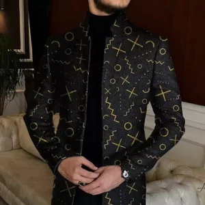 Autumn and Winter Print Coats for Men Warm Lap Coat Long Length
