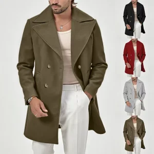 Autumn and Winter Solid Color Long Coat Men’s Vintage Suit Collar Casual Jacket Double Breasted Coat Fashion Men’s Clothing