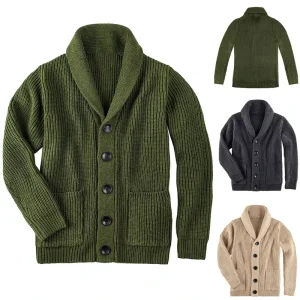 Autumn and Winter Sweater Men’s Turtleneck Single-Breasted Pocket Top Knitwear Cardigan Men’s Clothing