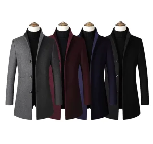 Autumn and Winter Woolen Custom Jacket Mens Casual Jackets Men’s Plus Size Windbreaker Long Coat